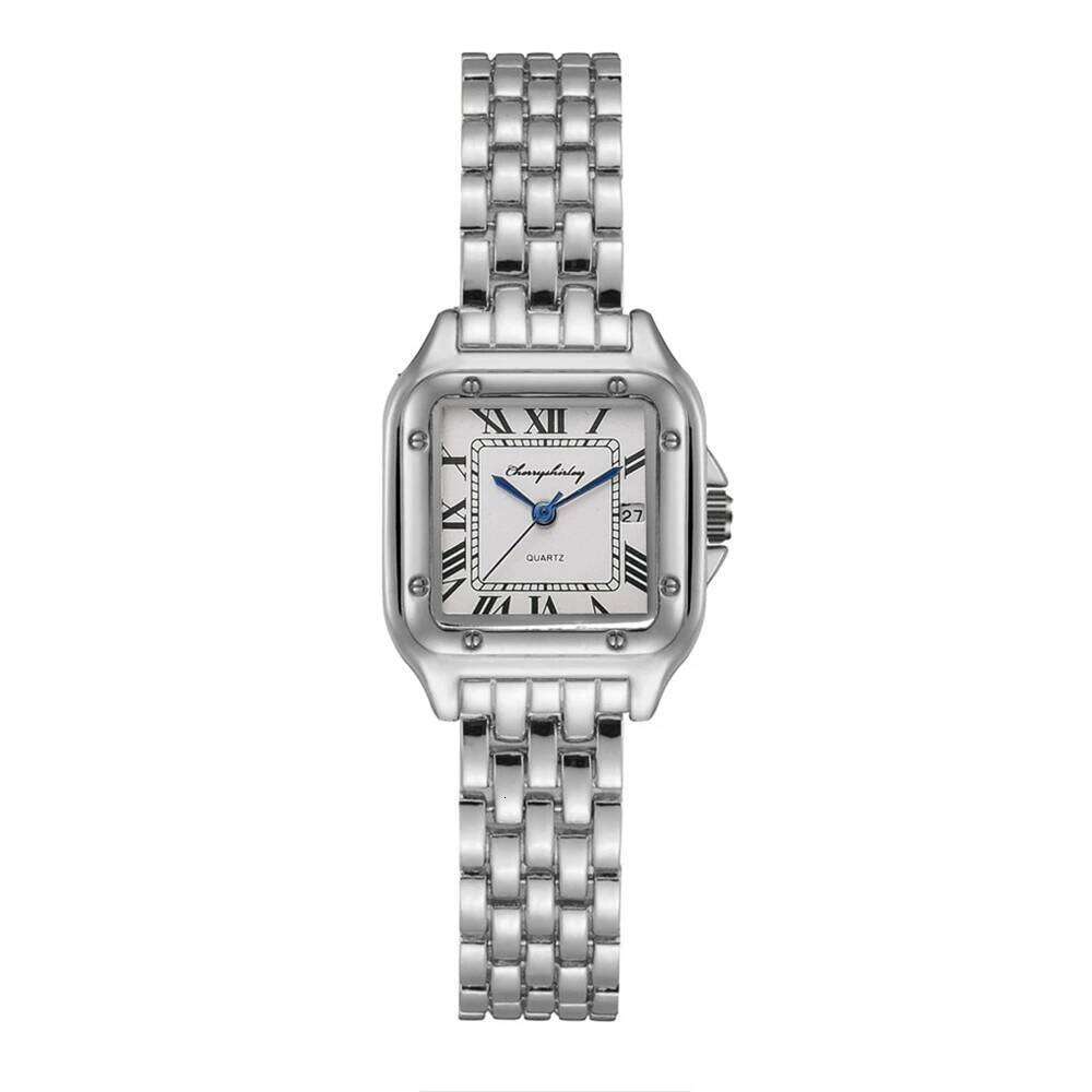 Luxury Branded es 2025 Simple Square Roman Calendar Women Quartz Fashion Stainless Steel Strap Ladies Clock H260228
