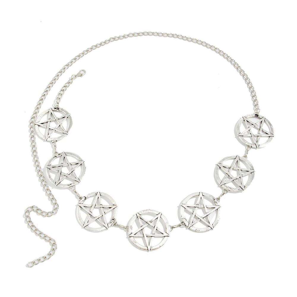 Ingemark Goth Circular Hollow Big Pentagram Waist Belly Chain for Women Trendy Creative Sliver Color Metal Belt Body Jewelry New H260228
