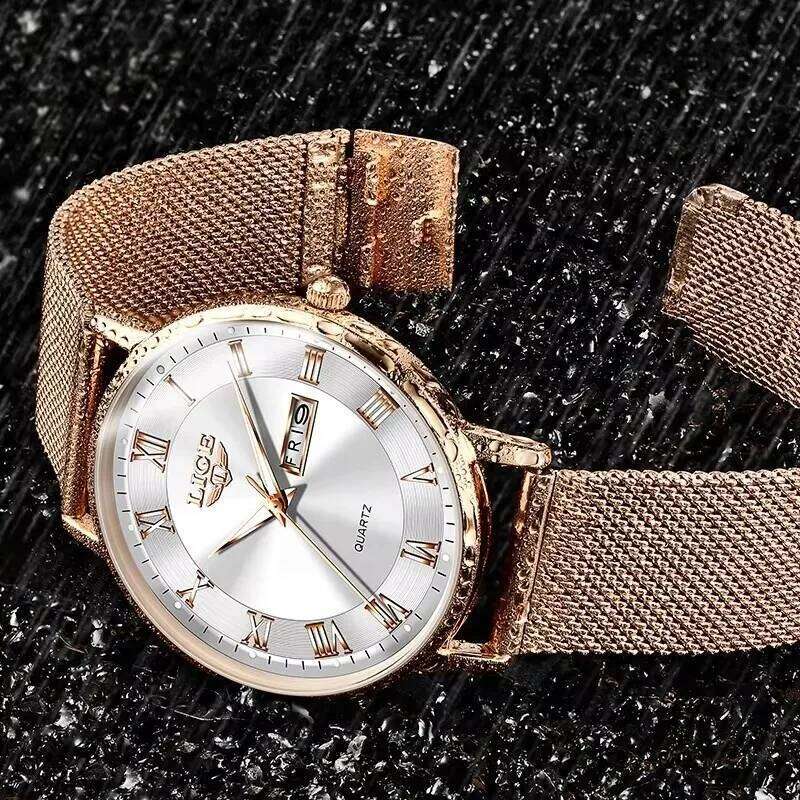 LIGE Luxury Ladies Waterproof Rose Gold Steel Strap Women Wrist Top Brand Clocks Relogio Feminino H260228