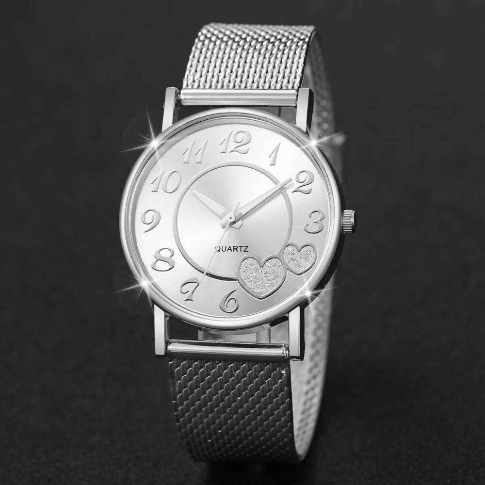 Fashion Heart Women Quartz Casual Plastic Band Analog es 2PCS/Set H260228