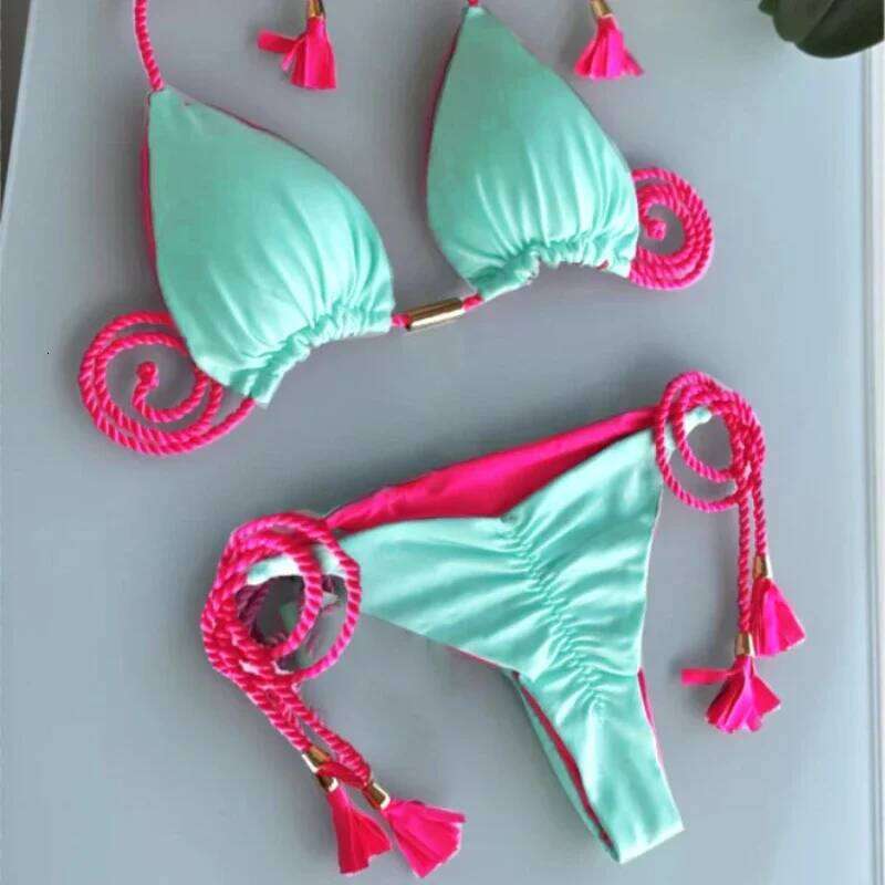 Swimsuit Women Bikinis Sexy Drawstring Beachwear Leopard Two-pieces Swimwear Bathing Suit Lace Up Bikini Set Biquinis Z260301