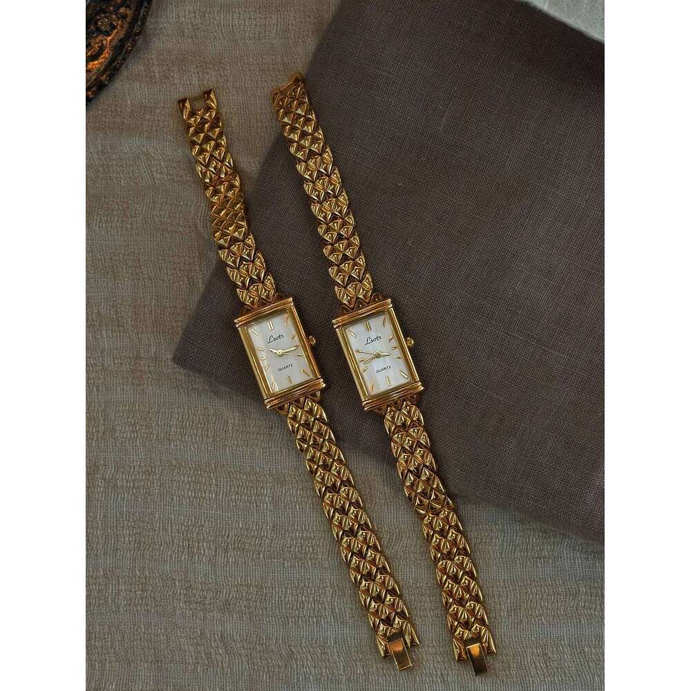 1 New Gold-Colored French High-End Light Luxury Fashion Simple Dial with Stainless Steel Strap, Elegant Exquisite Casual Style Women's Quartz , H