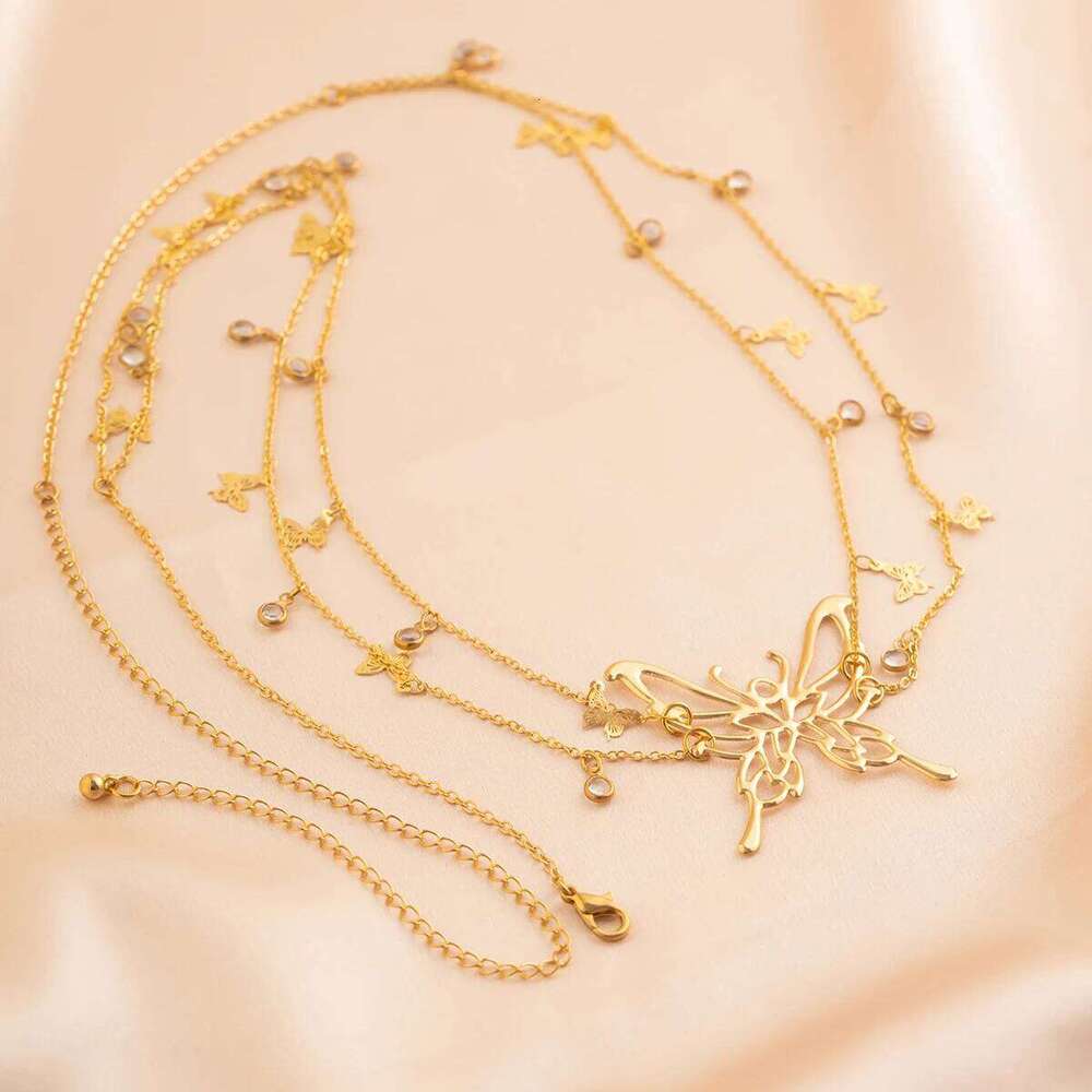 Ingemark Boho Sexy Hollow Butterfly Waist Belly Belt Chain for Women Summer Bikini Crystal Tassel Pendant Link Body Jewelry Gift H260228