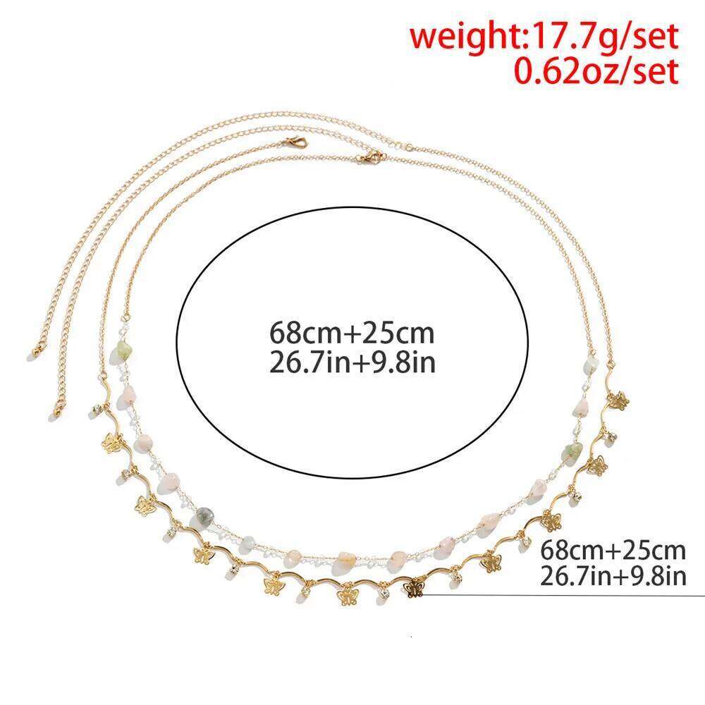 2Pcs/Set Butterfly Pendant Waist for Women Simple Natural Stone Belly Bikini Body Chain Summer Beach Vacation Bijou H260228