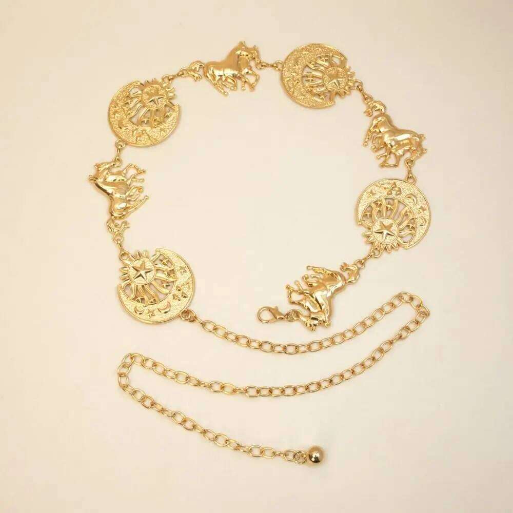 Horse Moon Star Waist Vintage Metal Woman Chain Belt Gold Silver Hip Hop Dress Cummerbands Clothing Accessories H260228