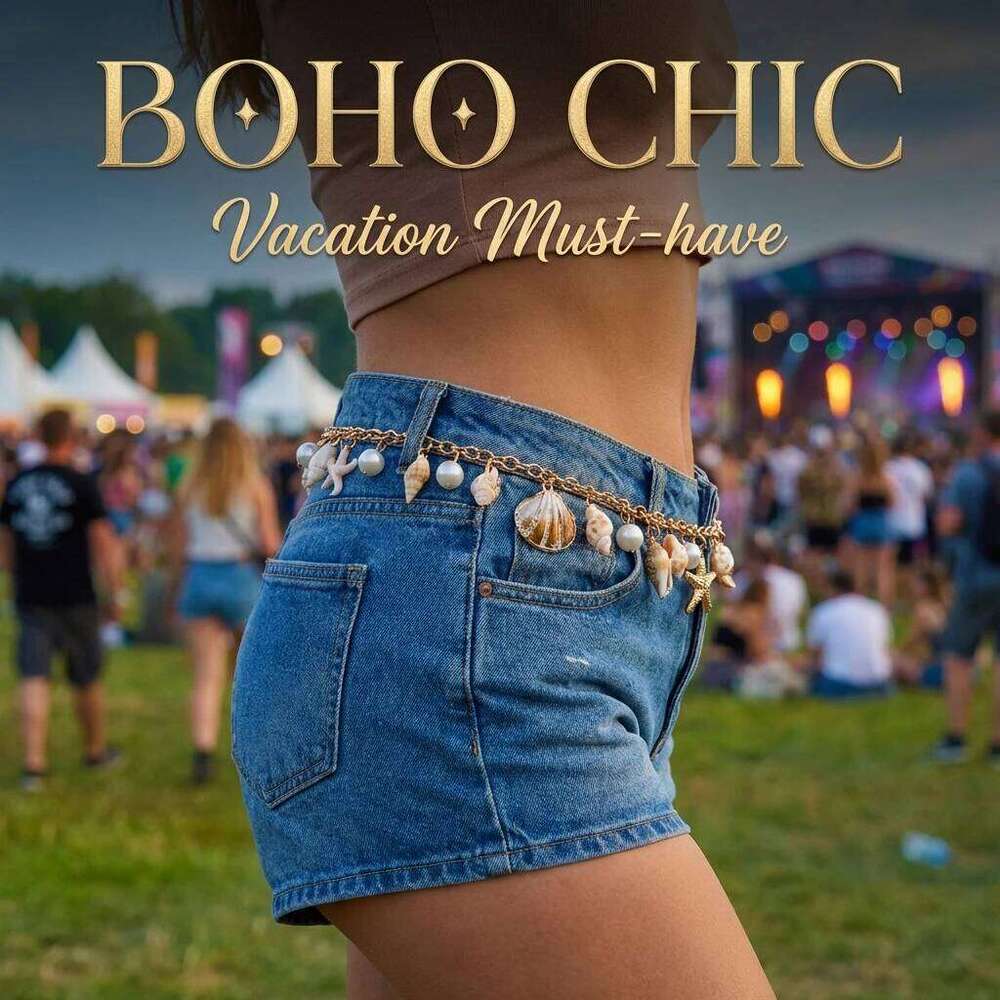 Bohemian Sea Star Conch Waist For Women Summer Beach Party Shell Imitation Pearl Metal Body Chain Girls Holiday Jewelry H260228