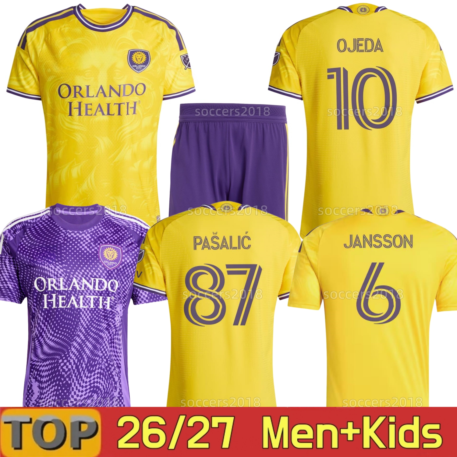 25 26 27 Orlando City SC soccer jerseys OJEDA JANSSON PASALIC Pato Kara Pereyra F.Torres PEREA 2025 2026 2027 Home Away football shirts Purple top thailand men kids kit