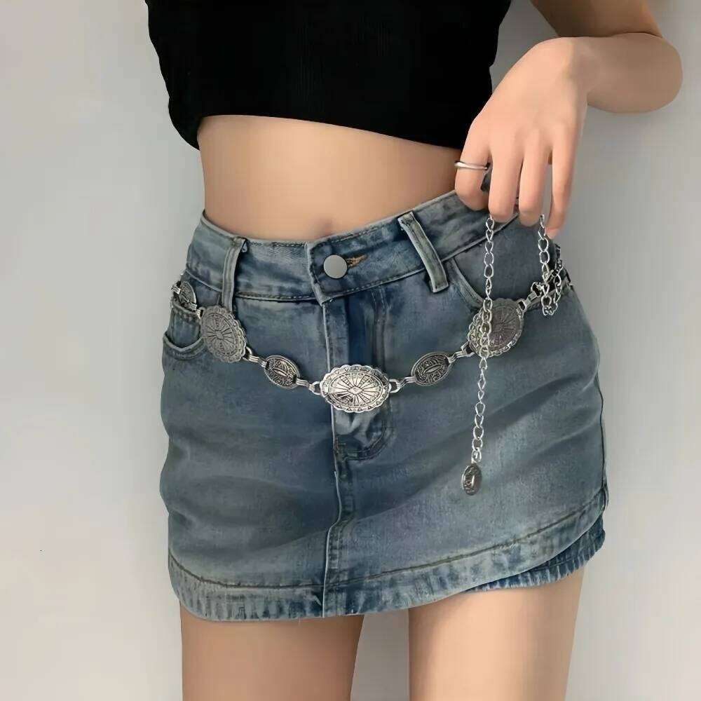 Fashion Vintage Oval Craved Metal Waist Chain for Women Retro Style Exquisite Plated Belt Female Body Jewelry Accessories Gifts H260228