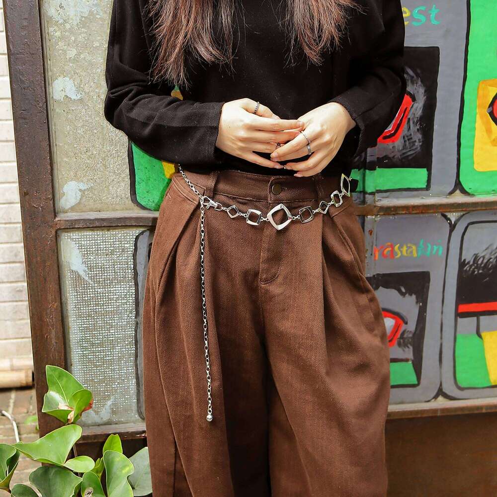 1pc Hollow Square Metal Waist Chain for Women Fashionable Versatile Belt to Wear with Pants H260228