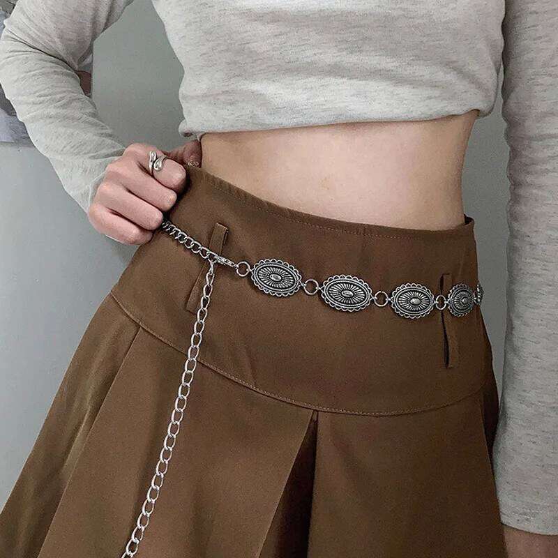 Boho Vintage Metal Carving Waist Chain For Women Ethnic Style Retro Versatile Belly Body Chains Dress Sweater Waistband Jewelry H260228