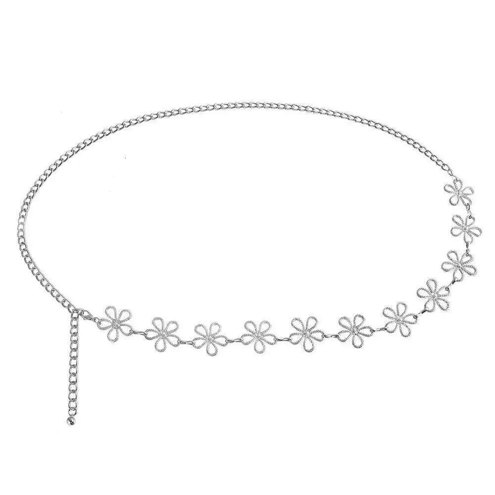 Fashion Flower Waist Y2K Adjustable Metal Belt Versatile Match Dress Decoration Chain Waistband Women H260228