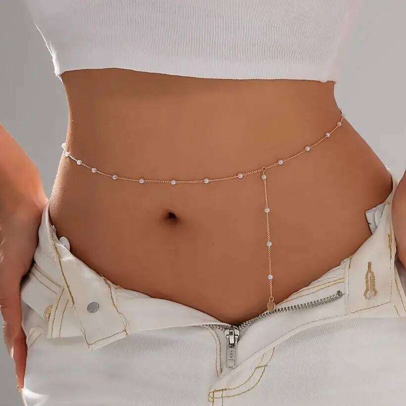 Salircon Sexy Vintage Imitation Pearl Long Tassel Waist Women Boho Charm Bikini Belly Belt Chain Beach Jewelry Gift H260228