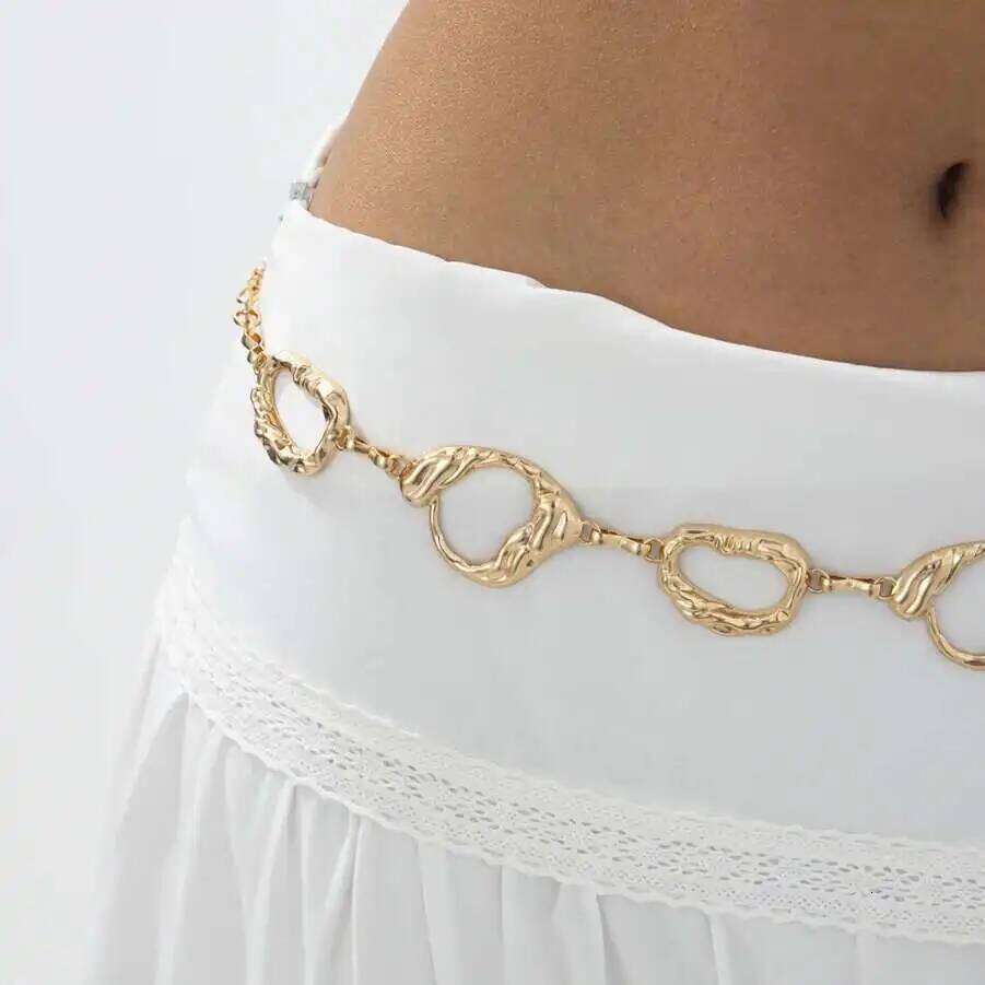 IngeSight.Z Punk Hollowout Gold Color Waist Chain Women Trendy Irregular Geometry Summer Beach Bikini Belly Belt Body Jewelry H260228