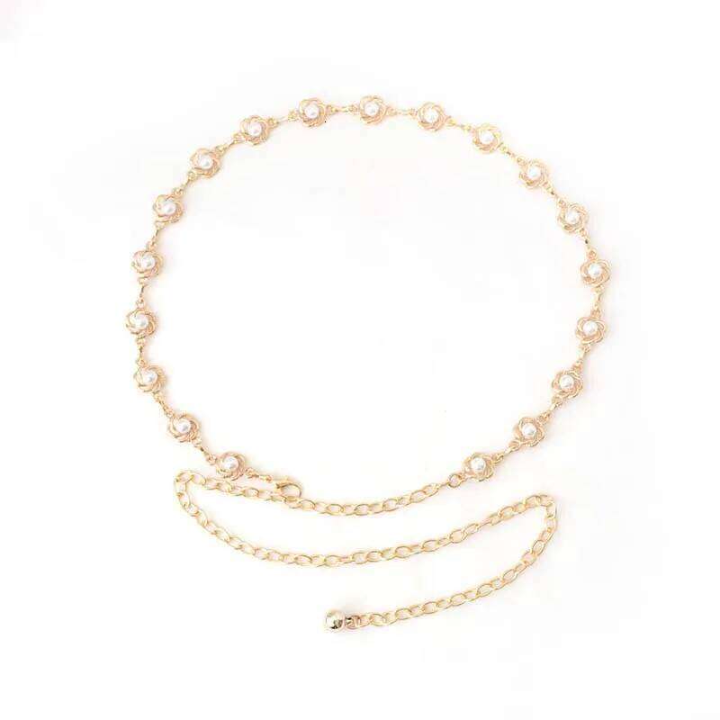 Fashion Metal Pearl Waist for Women Exquisite Gold Color Geometric Hollow Flower Belly Chain Dress Jewelry Gifts H260228