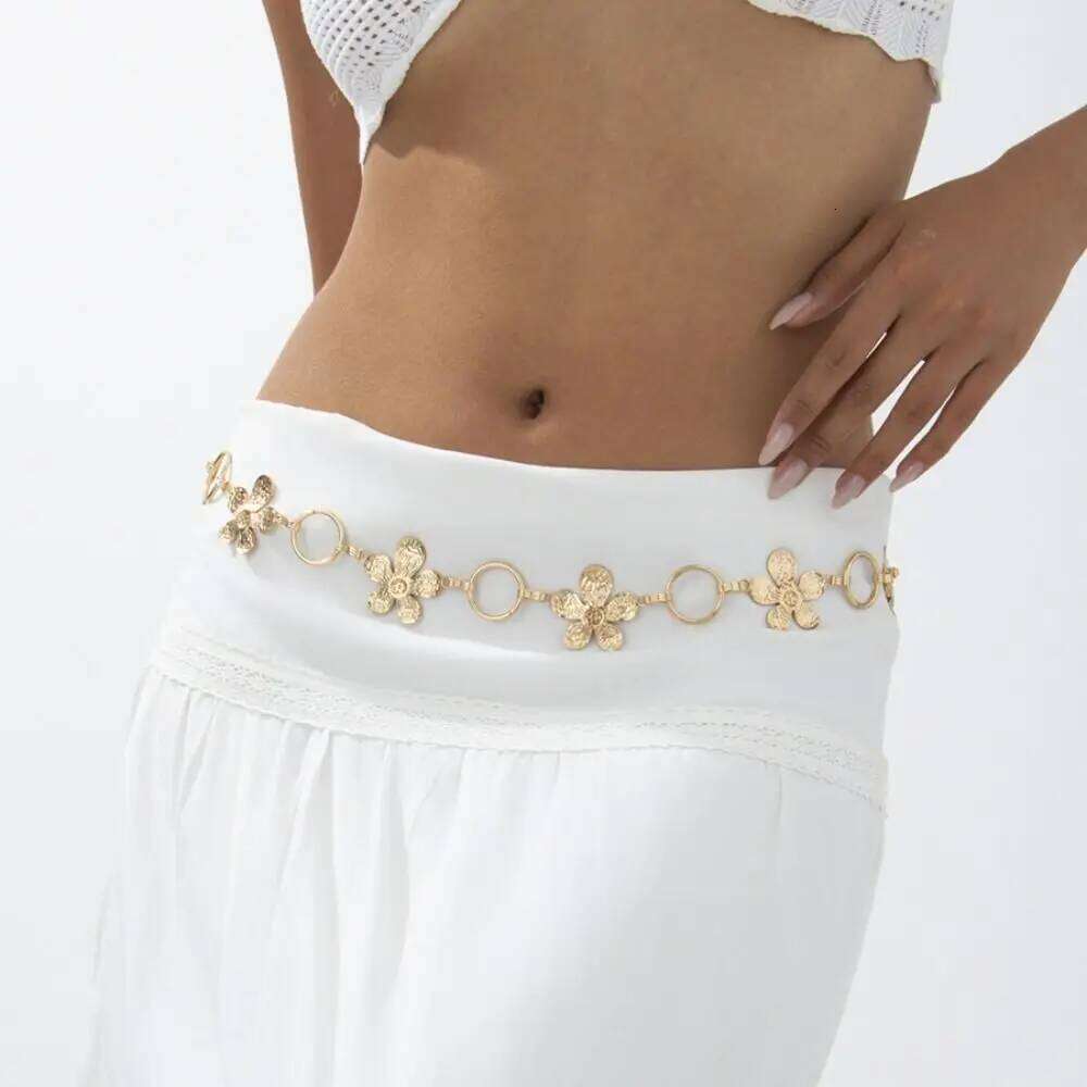 Fashion Alloy Flower Waist Ethnic Style Adjustable Sexy Ins Chain Belt Body Jewelry Accessories H260228