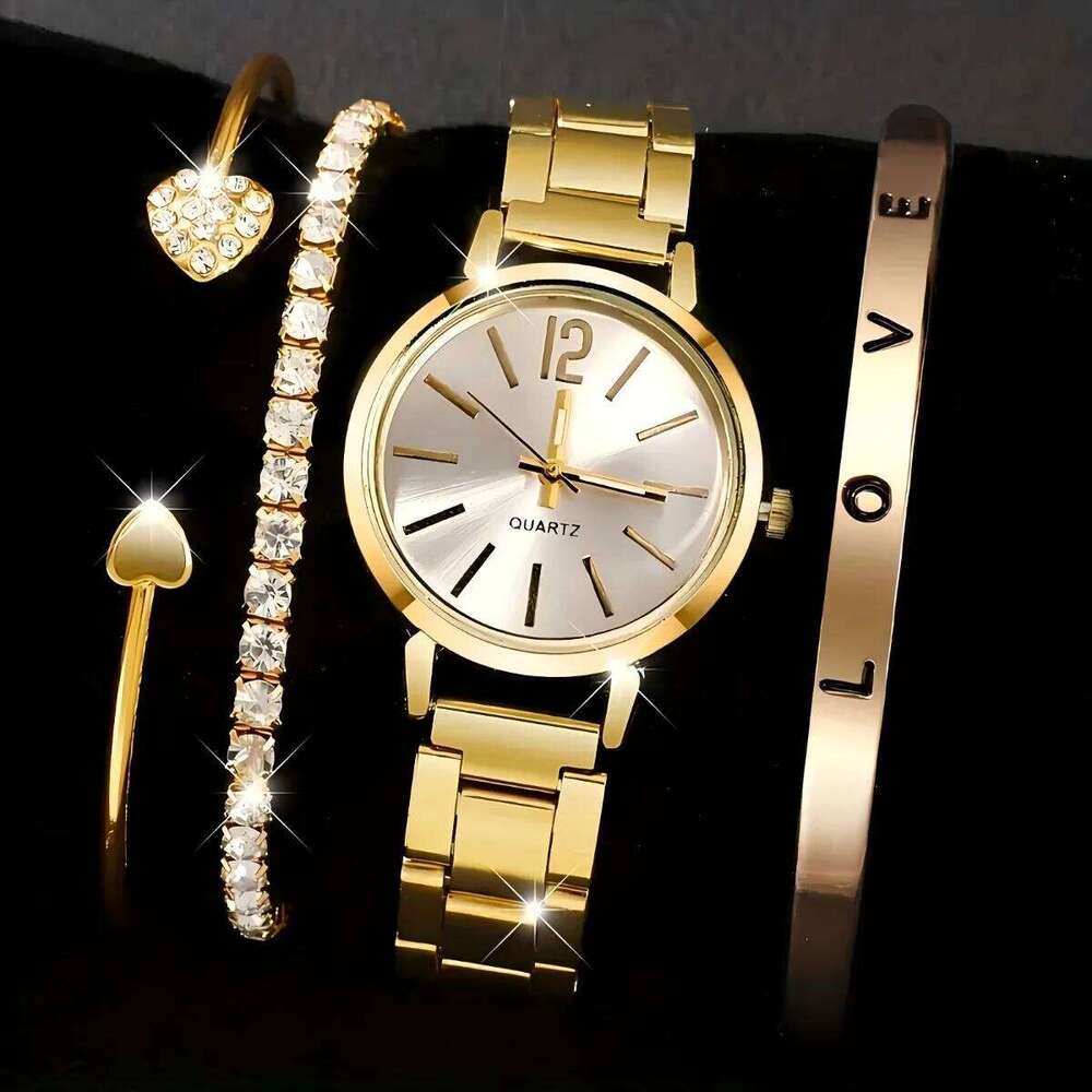 4pcs Fashion Women Set Simple Dial Alloy Band Ladies Quartz Wrist Reloj Mujer Girls Clock GiftWithout Box H260228