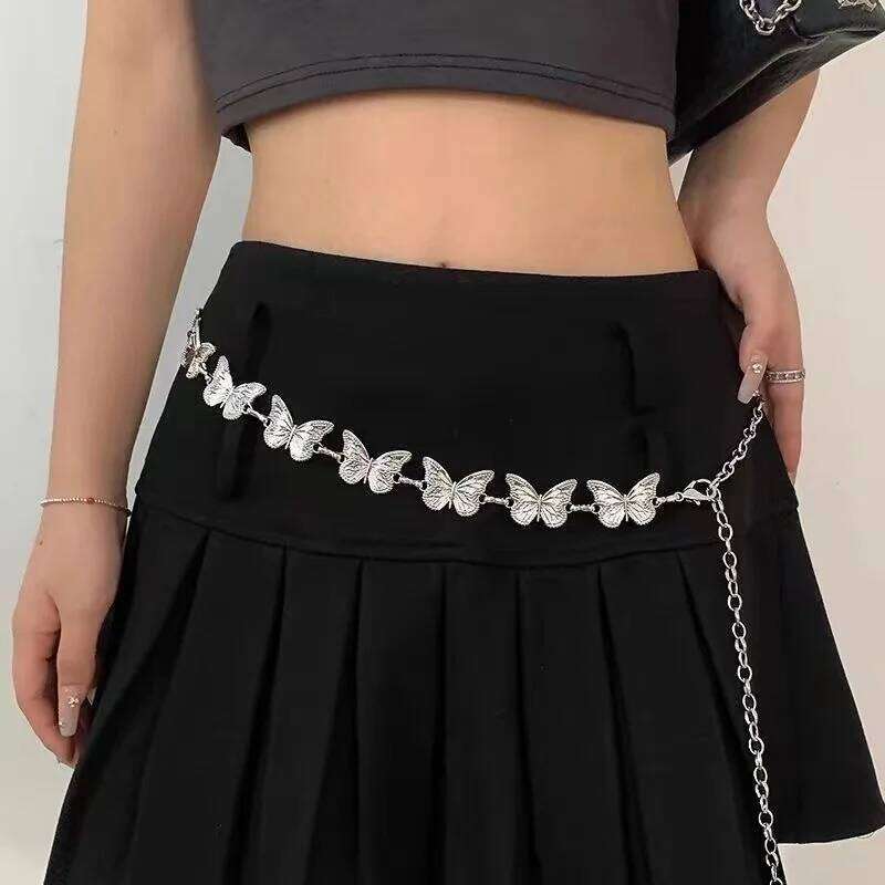 Fashion Butterfly Belt Waist For Women Girl Silver Color Punk Metal Belly Belts Body Chain Waistband Charm Jewelry H260228