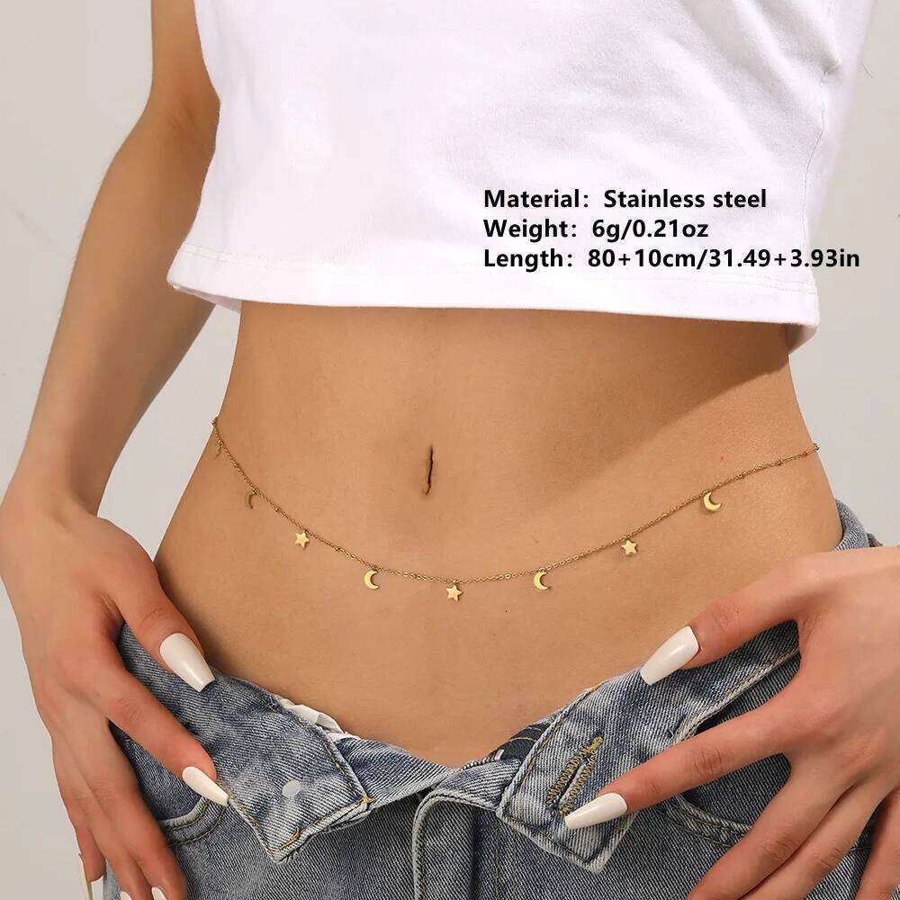 Summer Blade Round Snake Clip Bead Jewlery Stainless Steel 18K Gold Plated Heart Star and Moon Waist Chain Jewelry H260228