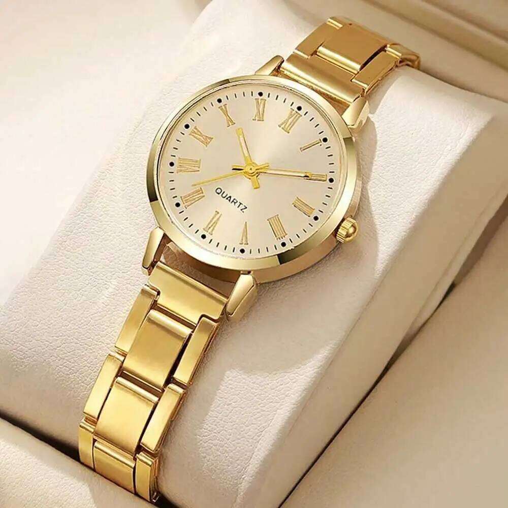 4PCS Fashion Women's Trendy Simple Roman Numerals Scale Round Dial Quartz Set Perfect Gift H260228
