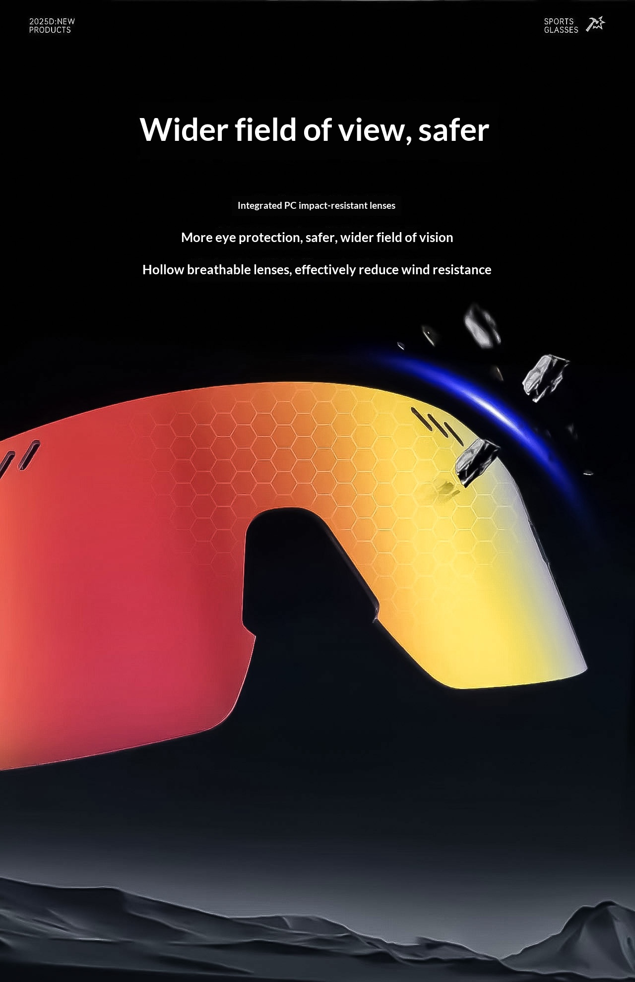 New style cycling goggles, comfortable to wear, fashionable and beautiful. The best accessory for challenging the limits Modern Design Protective Eyew