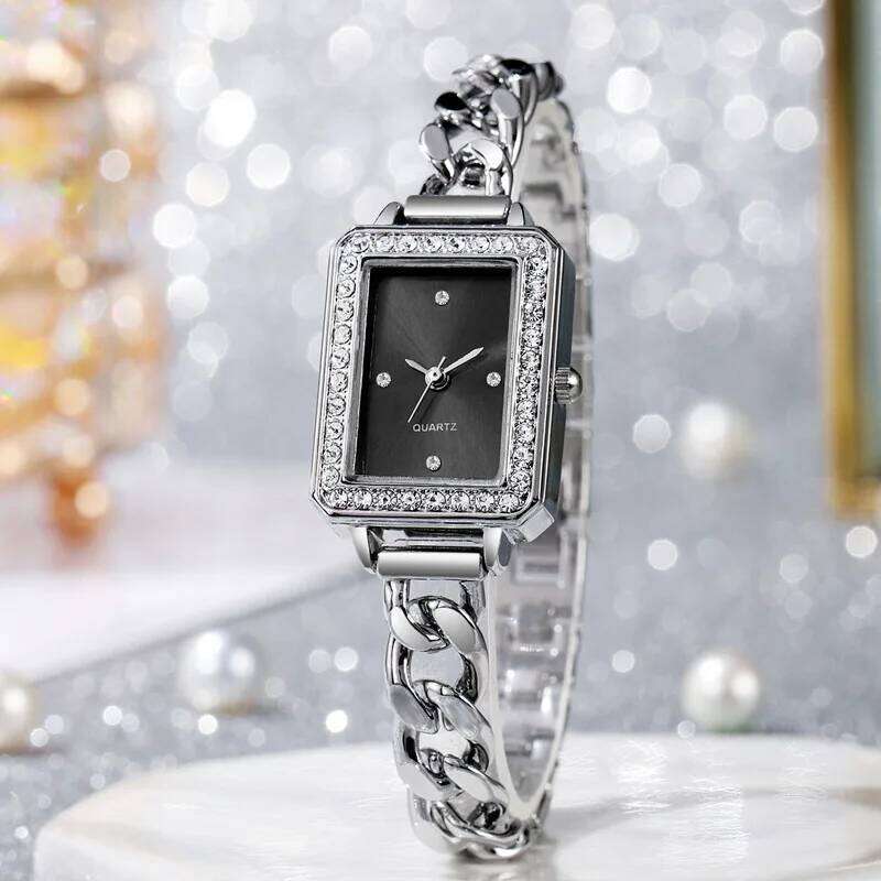 Ladies' Fashion Set Square Diamond Dot Scale Dial Steel Belt Chain Strap Quartz H260228