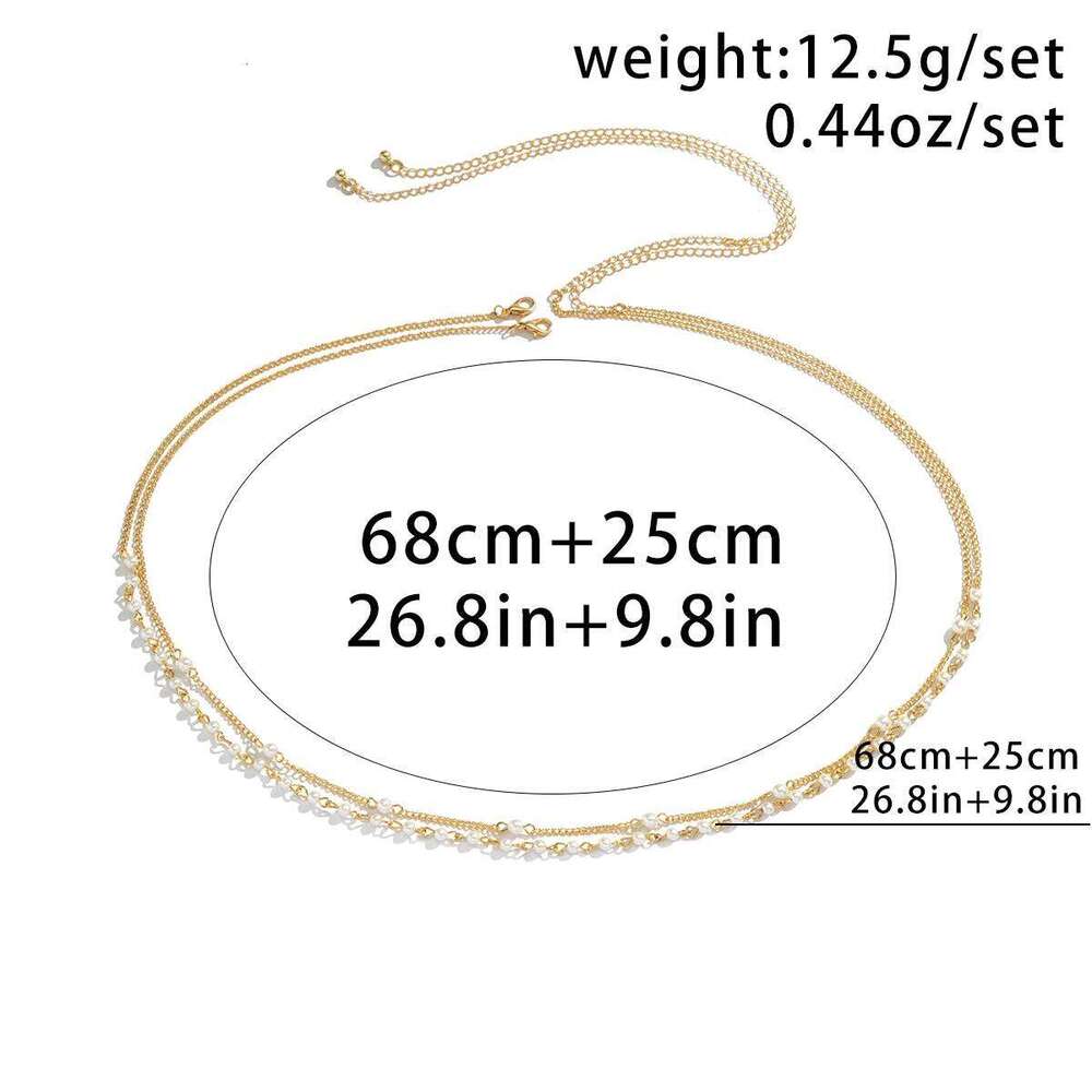 2Pcs/Set Sexy Boho Imitation Pearl Belly Waist Chain for Women Summer Bikini Double Layer Belt Body Jewelry Festival Accessories H260228