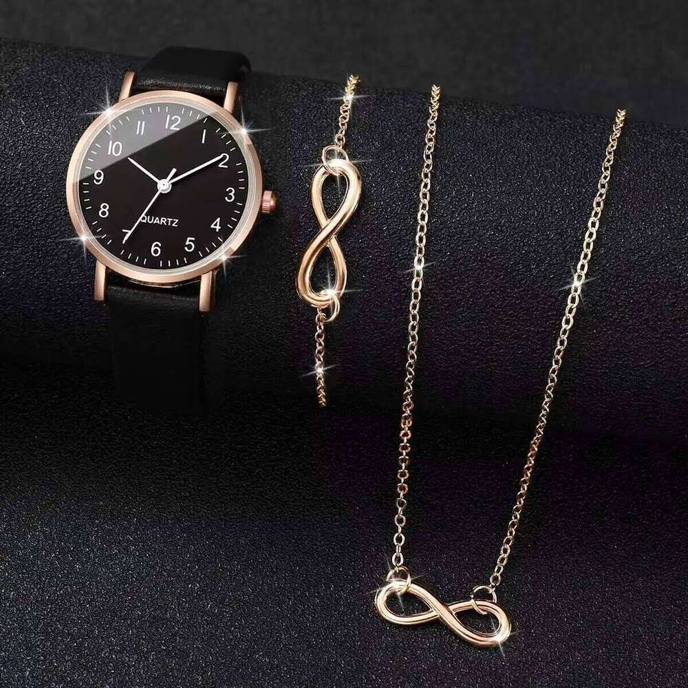 3PCS/Set Women's Fashion Leather Strap Small Arabic Dial Quartz Female Wrist Jewelry SetWithout Box H260228
