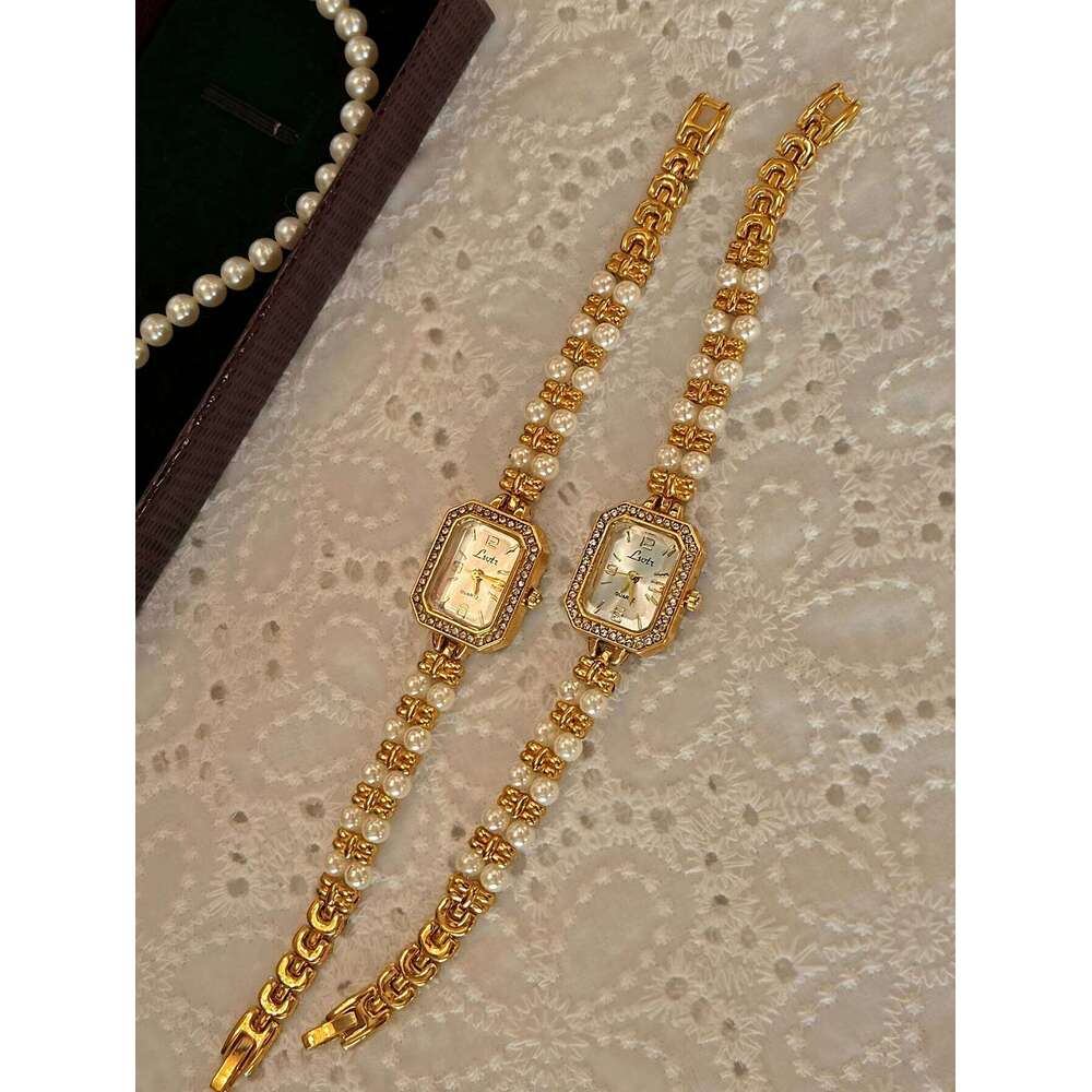 1 Piece of New French Fashionable Elegant Retro with Pearl Strap, 30m Waterproof, Exquisite, Compact, Unique Niche Women's Quartz , Suitable for 