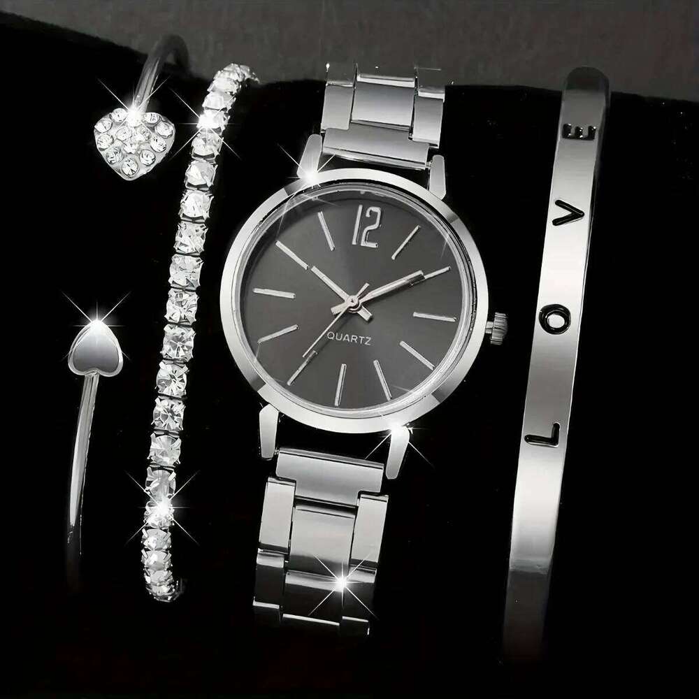 4pcs Fashion Women Set Simple Dial Alloy Band Ladies Quartz Wrist Reloj Mujer Girls Clock GiftWithout Box H260228