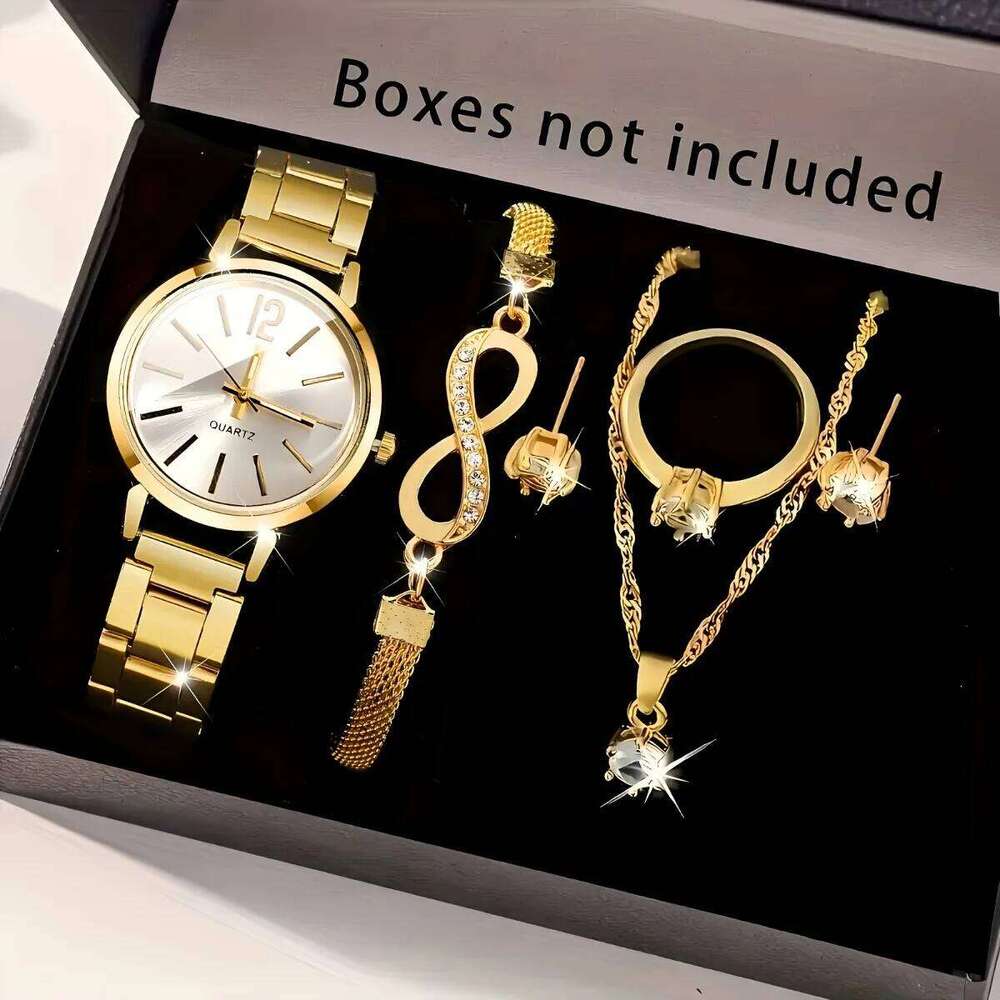 6pcs/set Elegant Women Quartz Fashion Simple Dial Ladies Wrist Rhinestone Jewelry Set Reloj MujerWithout Box H260228