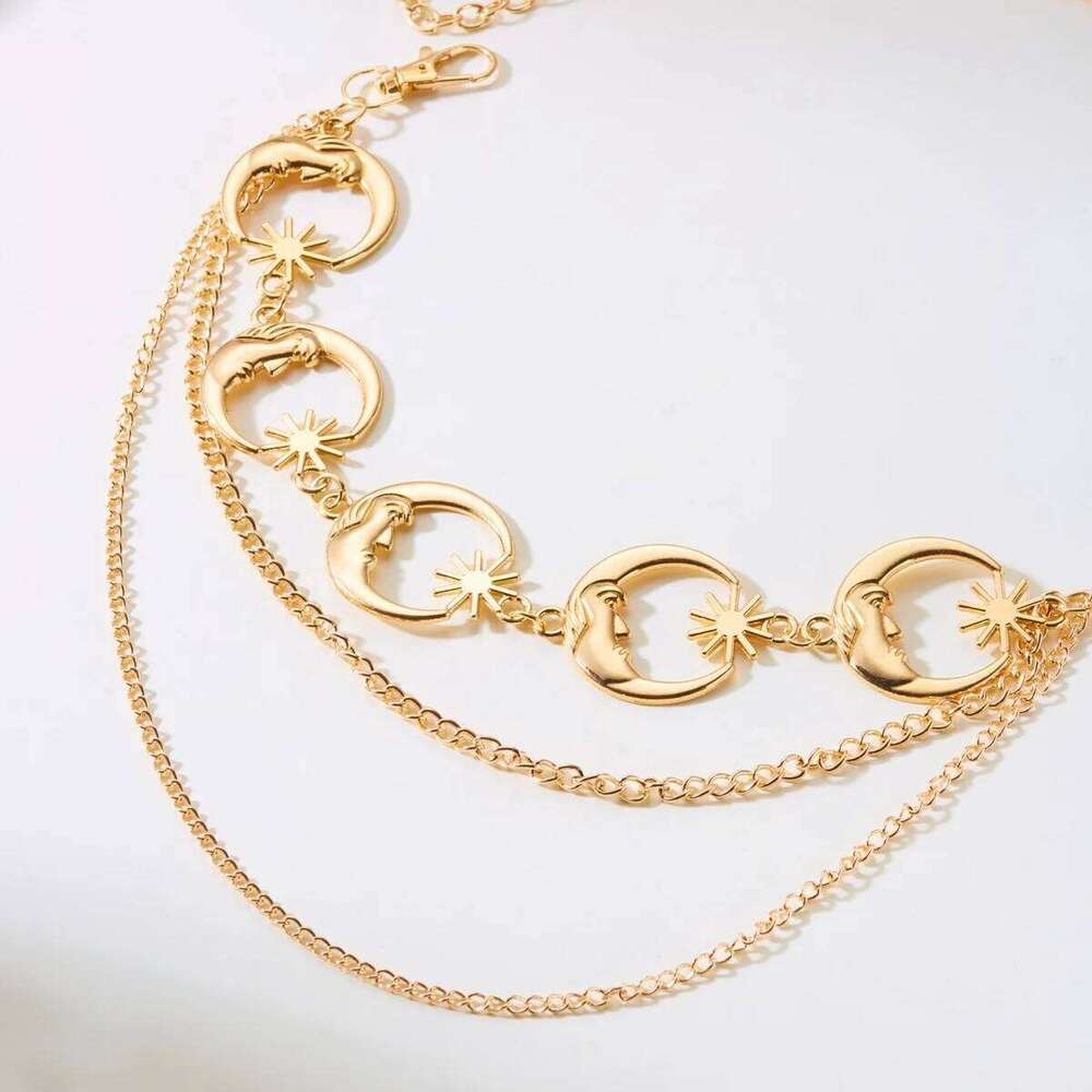 Vintage Exaggerated Sun Flower Multi-Layer Tassel For Women Men Moon Star Belt Body Jewelry Y2K Waist Chain H260228