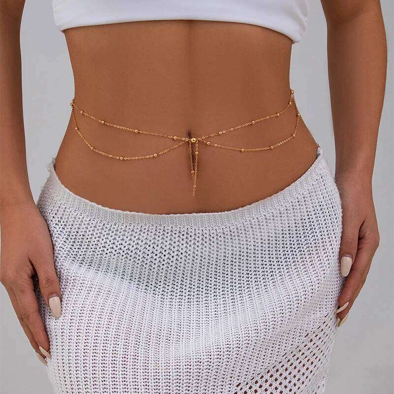 Sexy Double-Layer Tasse Chains Spicy Girl Body Chain Cross-Border Versatile Metallic Round Bead Waist Accessory H260228