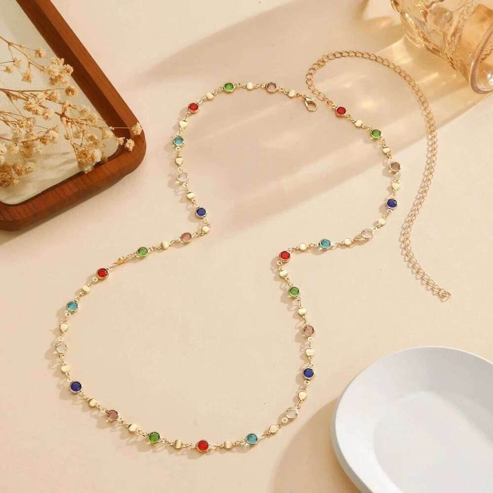 Colorful Crystal Waist Exquisite Simple Bohemian Style Sexy Gold and Silver Color Body Chain Daily Vacation Accessories H260228