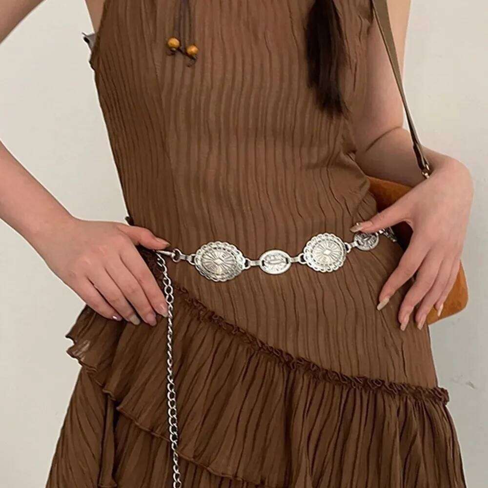 Retro Metal Waist Adjustable Length with Skirt Chain Bohemian Belt Women H260228