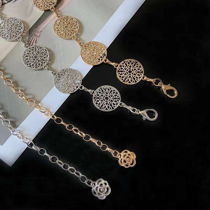 Elegant Round Metal Belt For Women Retro Gold Silver Carved Hollow Out Chain Long Belts Fashion Dress Decorative Lady Waistband H260228