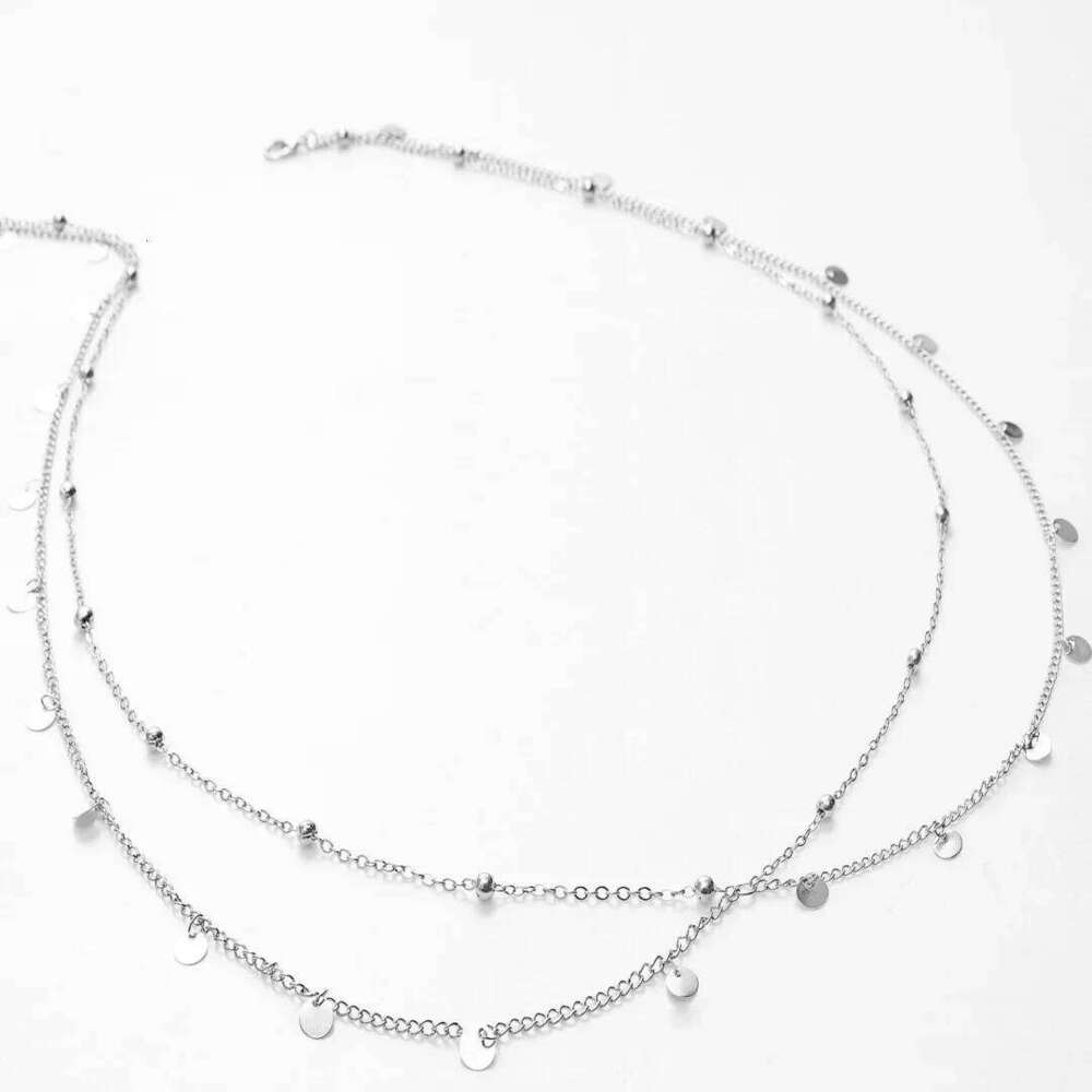 Summer Beach Chai Fashionable Round Bead Gold Sequin Tassel Double-layer Waist Vacation Style Sexy Body Chain H260228