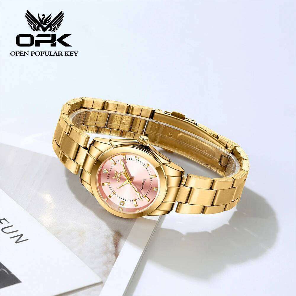 OPK brand luminous waterproof three-pin real nail scale steel belt ladies quartz 6002 H260228