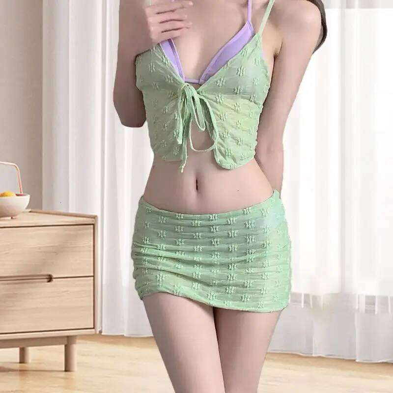 4 Piece Swimsuits Women Front Knot Tropical Bikini Push-Up Sexy Swimwear Cover Up Skirt & Cape For Summer Z260301