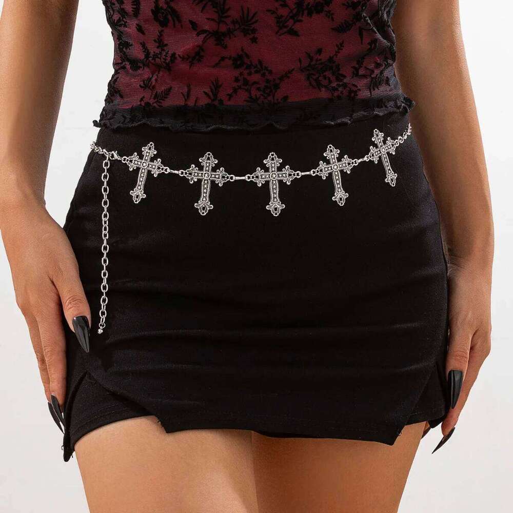 Gothic Spider Web Coffin Cross Adjustable Y2K Belt Silver Color Metal Waist Chain Women Vintage Skirt Waistband Halloween H260228