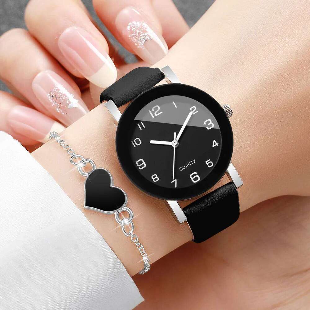 2/4PCS Fashion Women es s Set Simple Arabic Dial Leather Strap Quartz Wrist Reloj Mujer Girls Without Box H260228