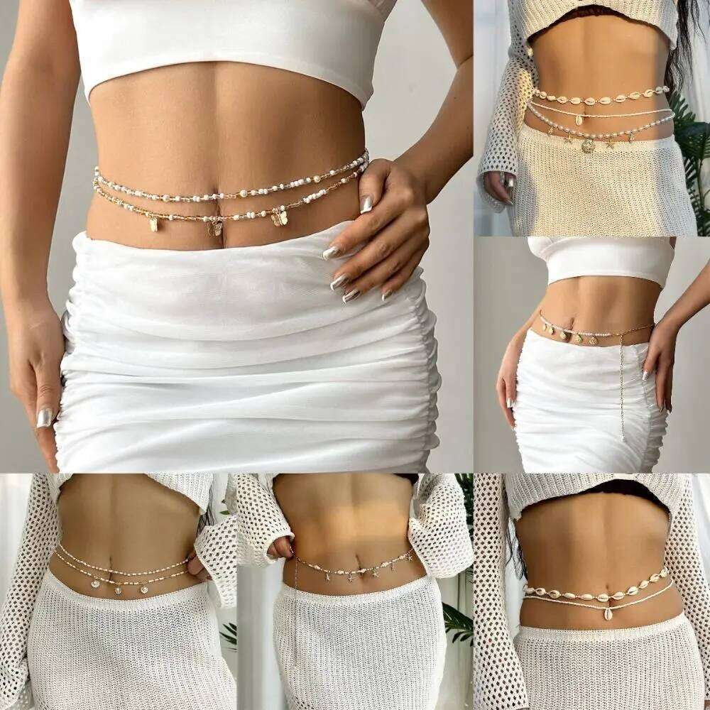 New Seashell Boho Waist Multilayer Pearl Starfish Belly Chain Beads Bohemian Style Belt Women H260228