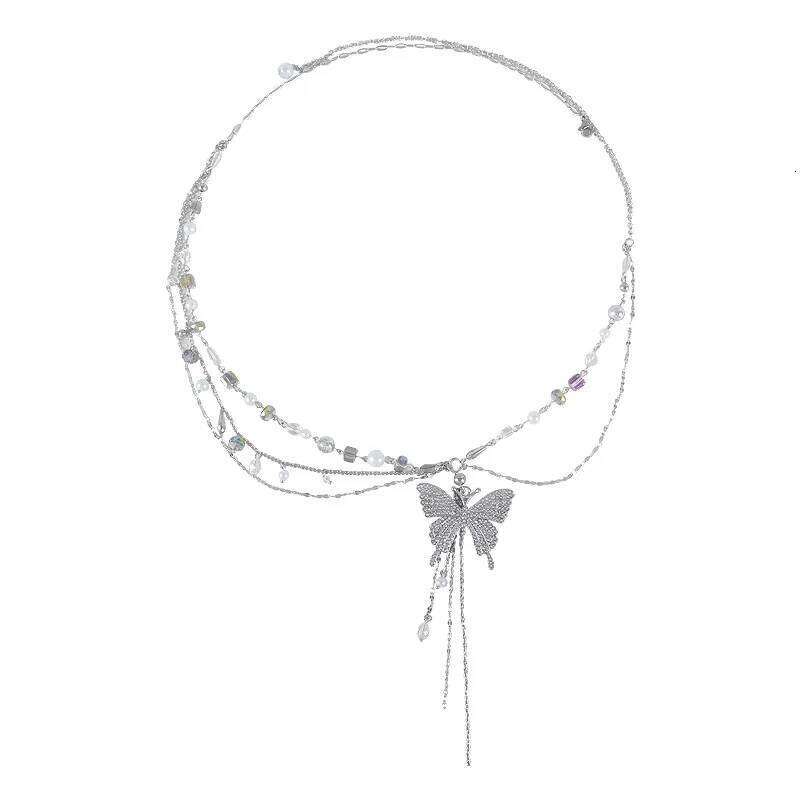 Y2K Style Multilayer Butterfly Pearl Waist Chain Necklace for Women Fashion Retro Designer Belt Punk Body Jewelry Accessories H260228
