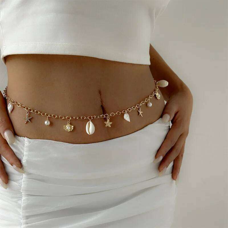 New Bohemian Pearl Shell Stylish Elegant Body Chain Women's Sexy Beach Vacation Summer Waist Jewelry Accessories H260228