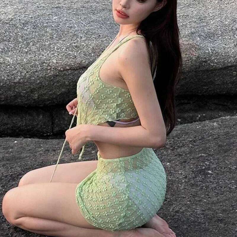 Green Bikinis Set for Women Young Summer Clothing Beach Style Thin Fashion Sexy Holiday All-match Beauty Design Casual Soft New Z260301