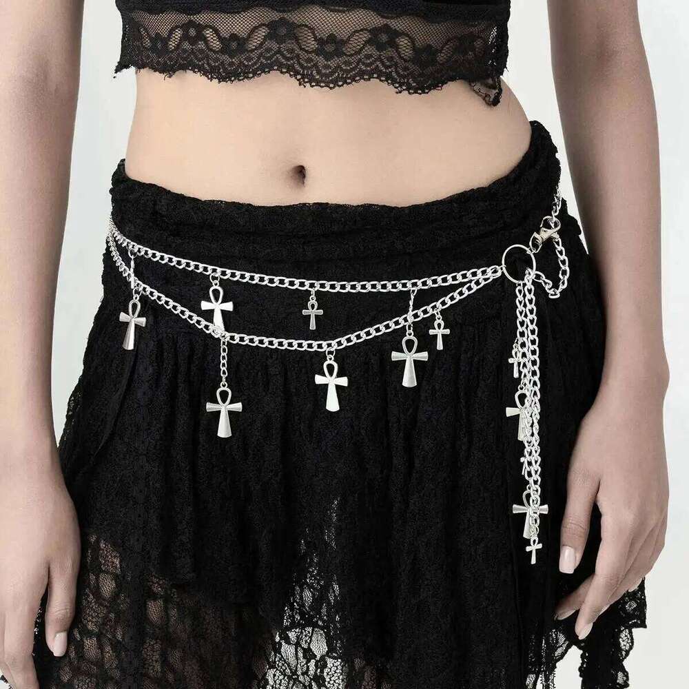 IngeSight.Z Punk Multilayer Cross Tassel Pendant Belly Waist Women HipHop Sexy Decoration Belt Dress Body Chain Jewelry H260228