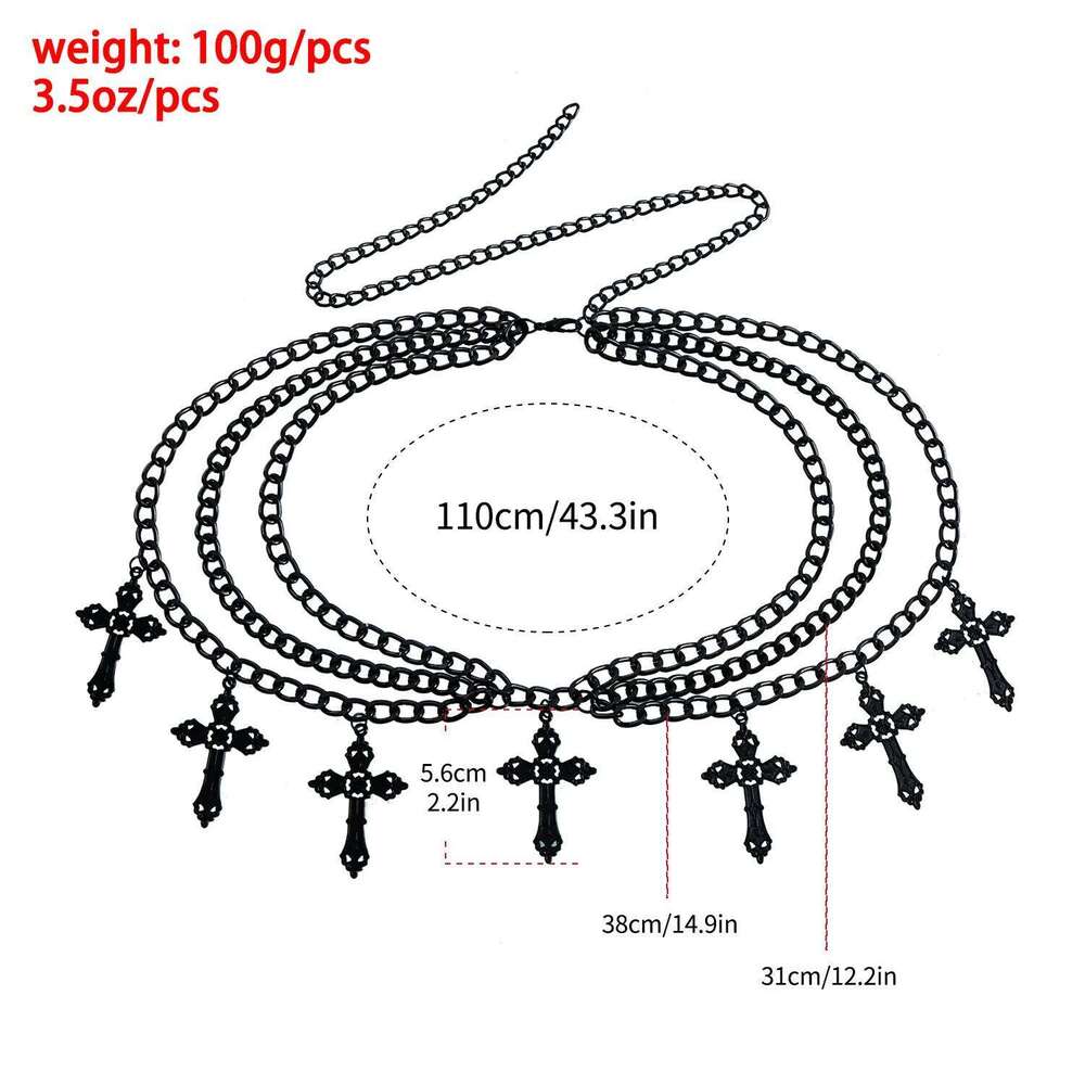 European American Stylish Hip Hop Metal Hollow Cross Pendant Waist Fashionable Minimalist Multi Layer Body Chain H260228
