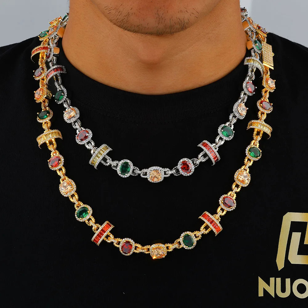 ESKEEM Rainbow Tennis Choker Women Jewelry Iced Out Multi Color Gemstone Necklace Colorful Stone Men Chain 260228