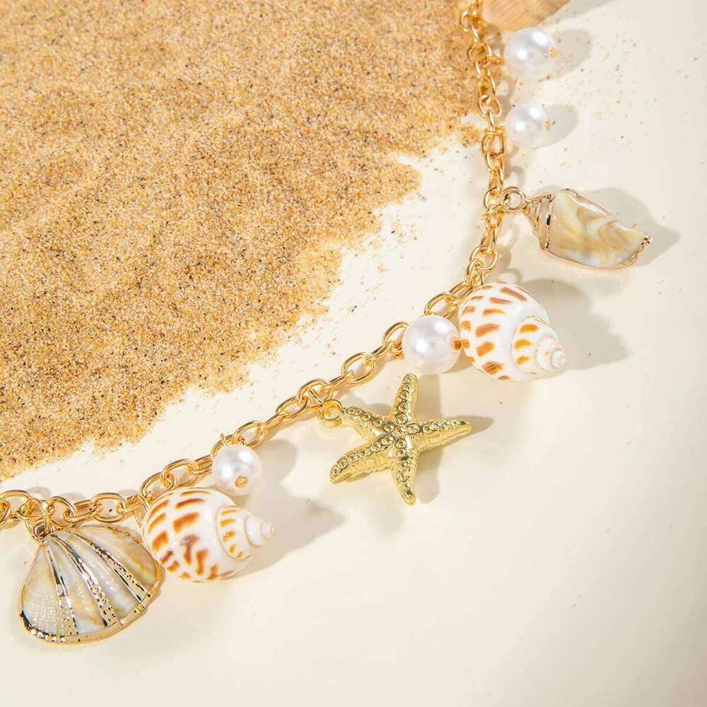 Docona Bohemian Sea Star Conch Waist Women Summer Beach Party Shell Imitation Pearl Body Chain Holiday Accessories H260228
