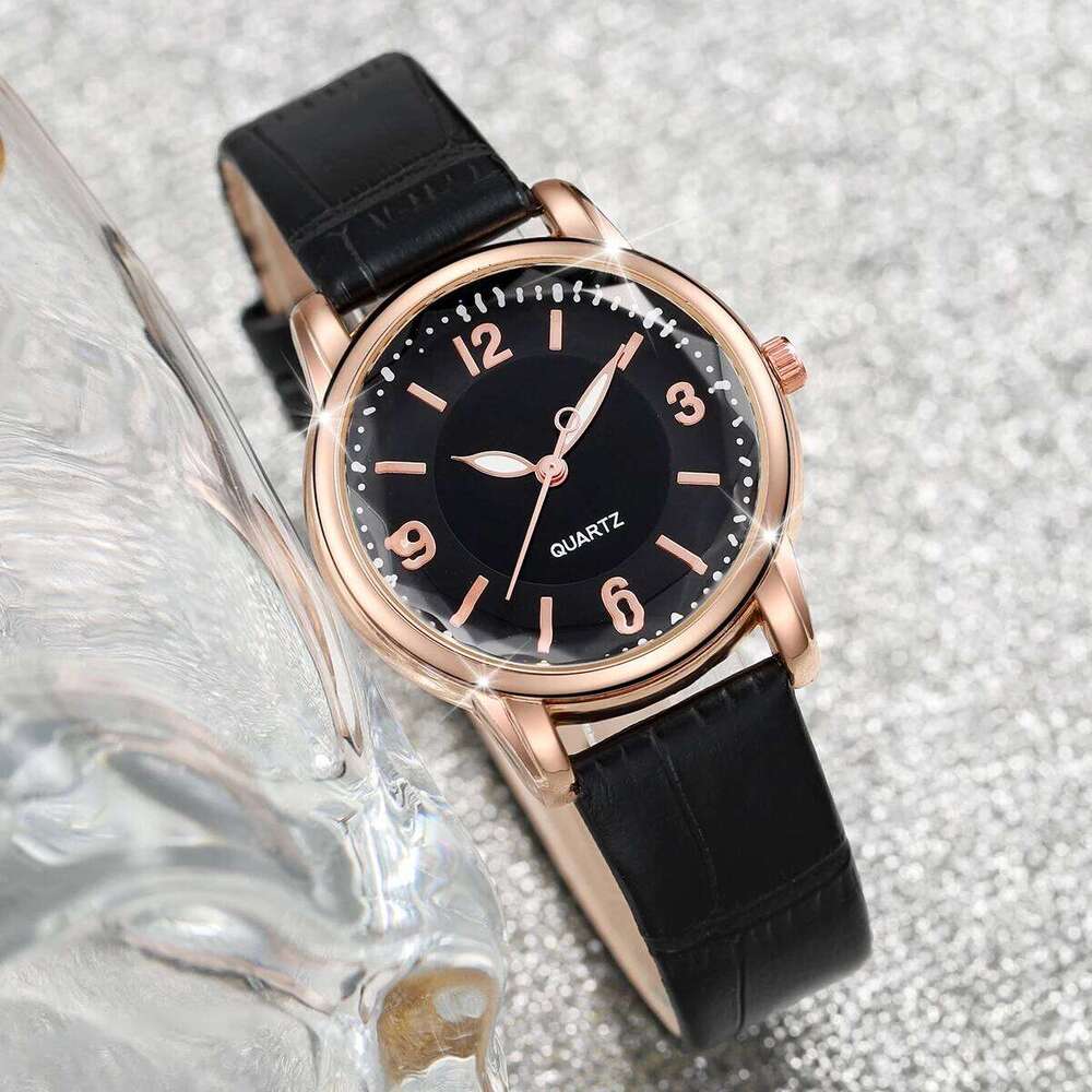 2PCS/Set Women's Casual Arabic Dial Leather Band Quartz Heart SetWithout Box H260228