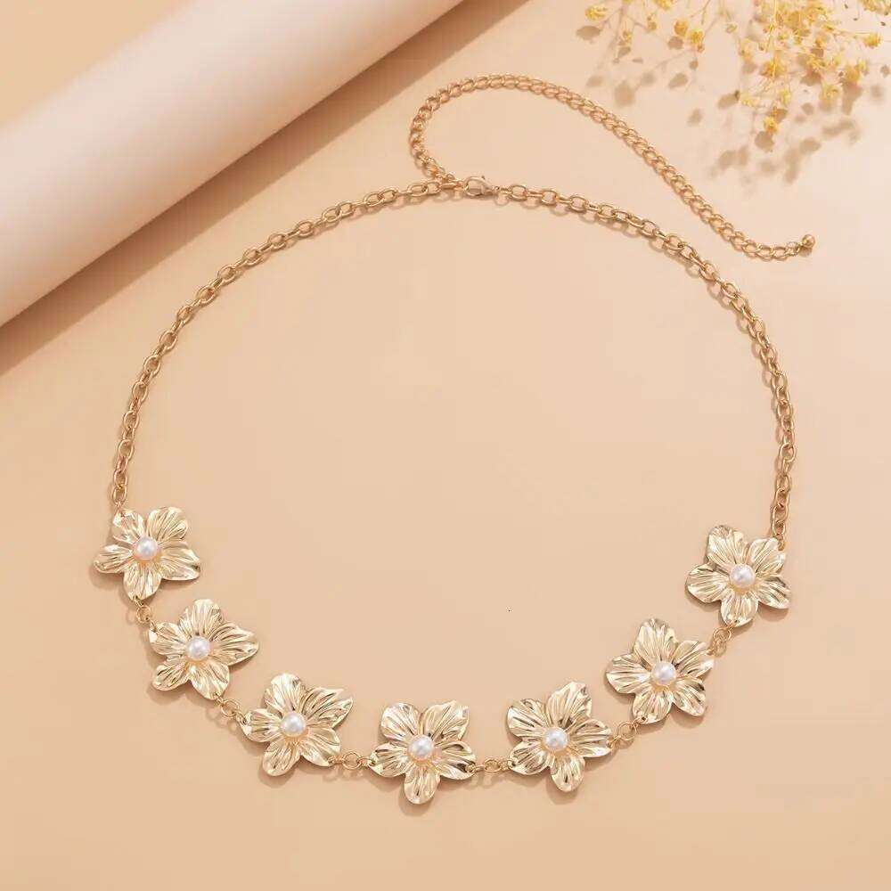 High Quality Women's Metal Petal Flower Adjustable Retro Waist Gold/Silver Punk Chain Belt H260228